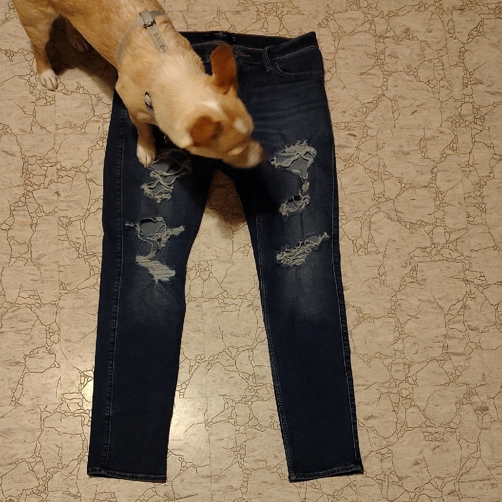 Distressed Dark Blue Jeans